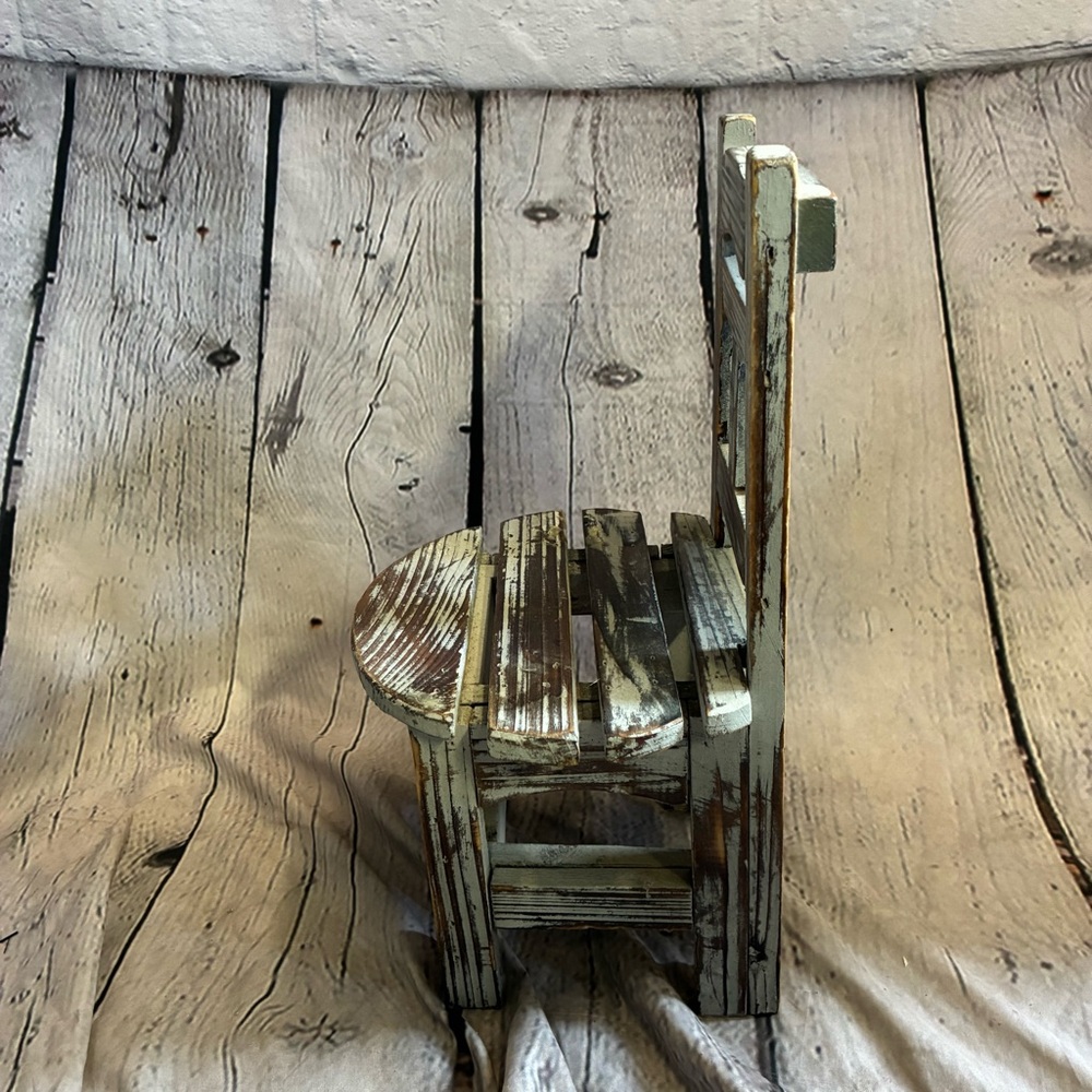 Small Mini Distressed Wooden Rustic Farmhousr Doll Teddy Bear Tiered Chair 13” - Picture 5 of 7